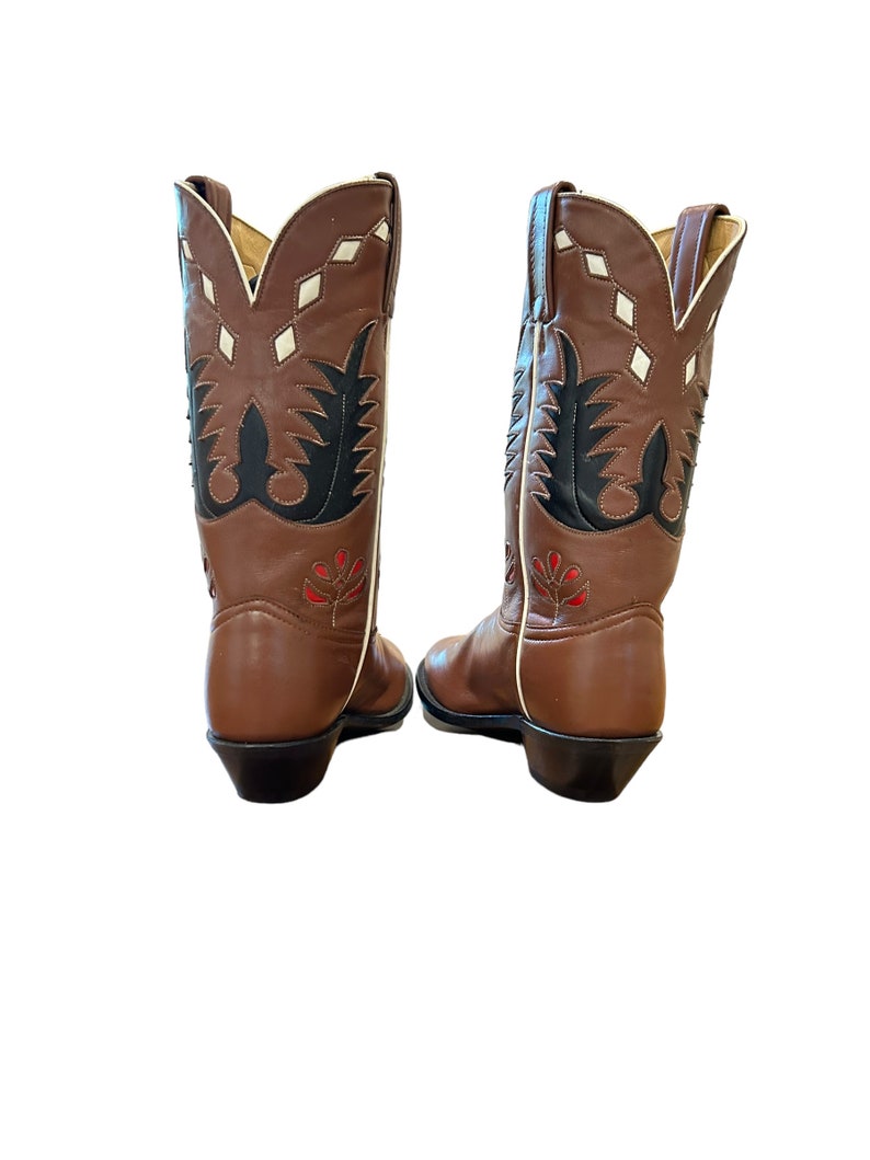 Maat 6 B Tony Lama Women's Vintage NOS Cowboy Western Boots Iconisch bloemeninlegontwerp afbeelding 4