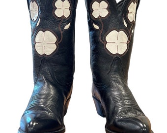 Size 7 M - Tony Lama Women’s Vintage Cowboy Western Boots Double Sided Floral Inlays