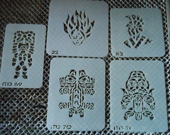 Tiki Gods, Warrior & Face on Fire Stencil Set 22!