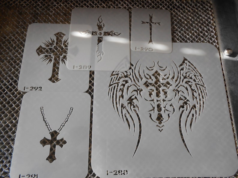 Airbrush Temporary Tattoo Stencil Set 281 Large Wing Cross Etsy