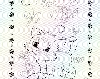 子猫と蝶のぬり絵