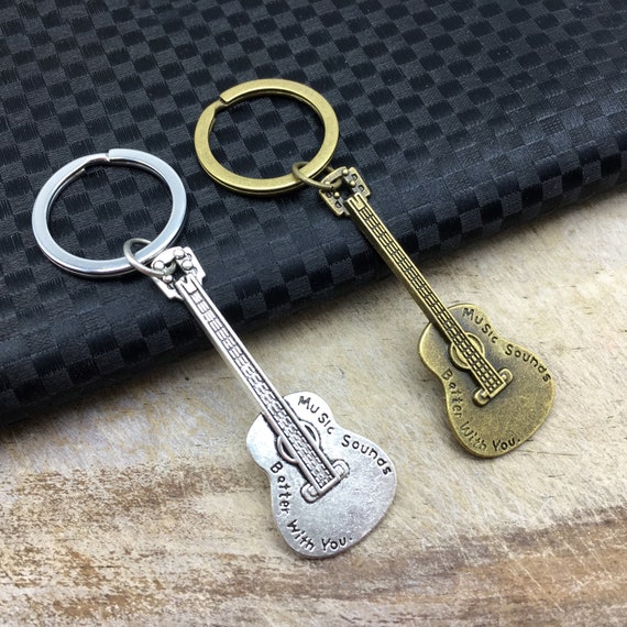 GUITAR Keychain Guitar Keyring Guitar Gift Rock Keychain Rock Etsy
