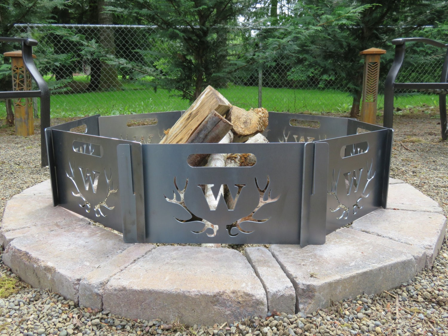 FIRE PIT PERSONALIZED, custom and portable. Add your initial into the crest of elk antlers and make this a unique and one of a kind gift.