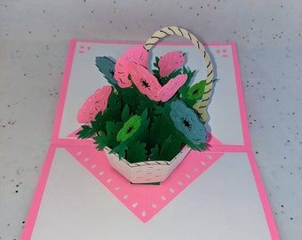 Basket Pop-Up 3D, Happy Birthday, Happy Easter, Happy Mother's Day &  All occasions Cards.