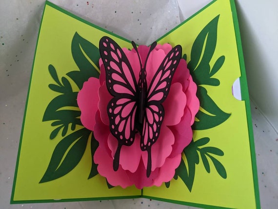 Tarjeta Emergente, Mariposa Y Flor 3D Con Sobre Para Cualquier