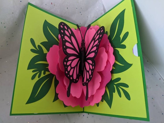 Tarjeta Emergente, Mariposa Y Flor 3D Con Sobre Para Cualquier