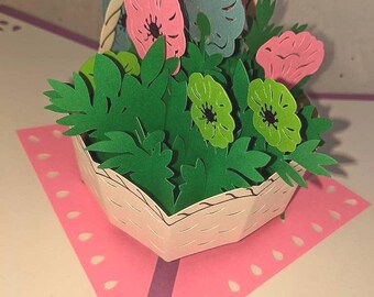 Handcrafted Sympathy Pop Up Card: Flower Basket Bereavement Card