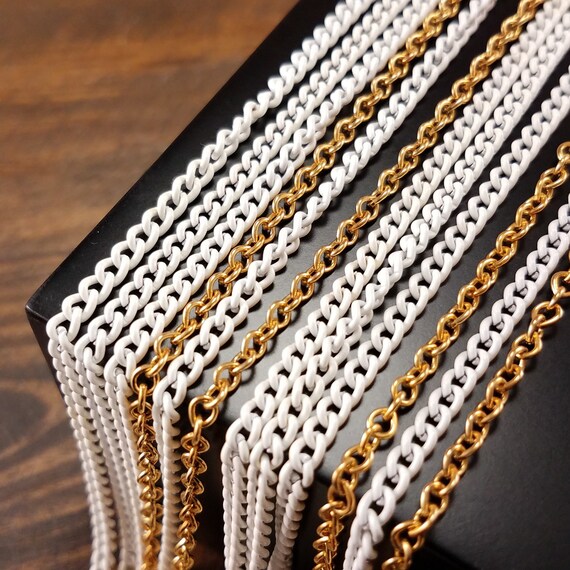 Vintage 1970s Gold White Enamel Rope Chain New Ol… - image 1
