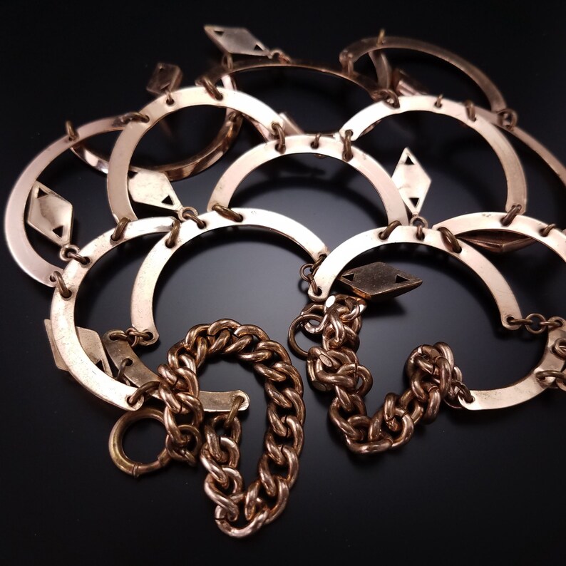 Antique Art Deco Gold Necklace Floating Diamond Link Bib Estate Costume Jewelry