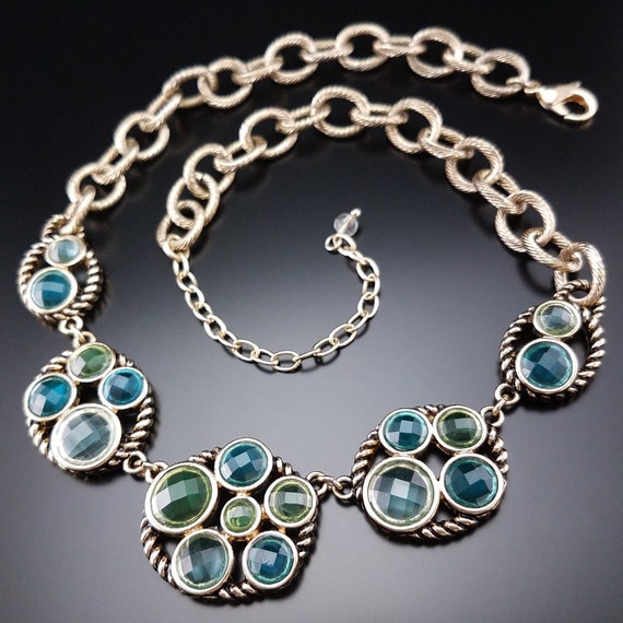 Antique Art Deco Gold Necklace Floating Diamond Link Bib Estate Costume Jewelry