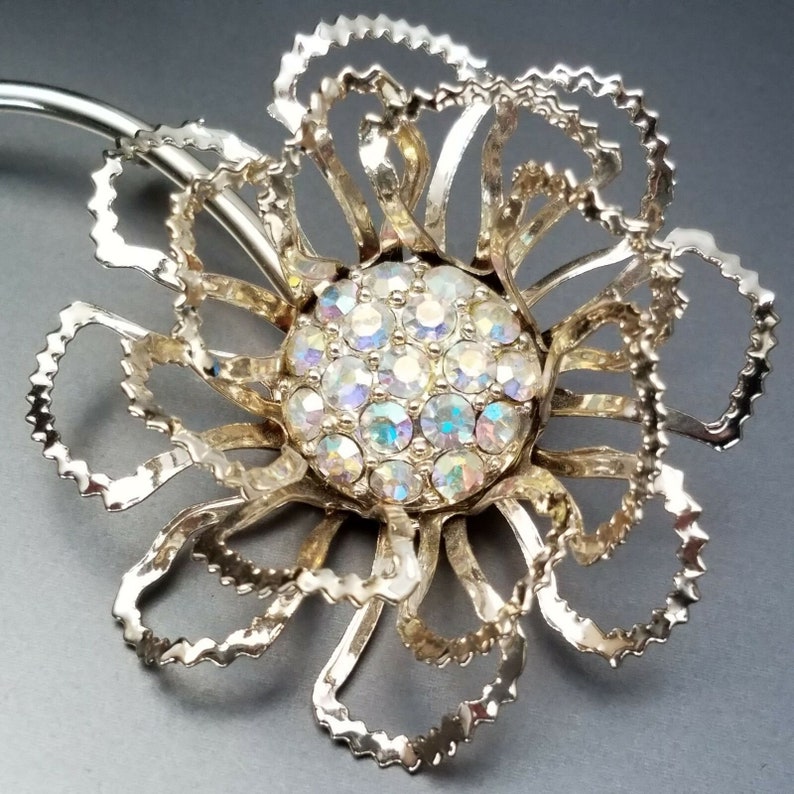 Vintage Sarah Coventry Allusion 60S Pin Flower Rhinestone Brooch Estate Jewelry