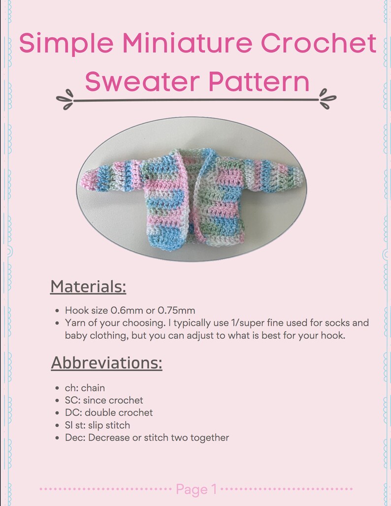 Simple Miniature Crochet Sweater Pattern Etsy