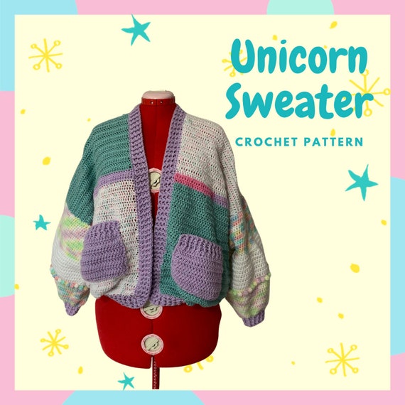 Unicorn Sweater Color Block Crochet Sweater Pattern Etsy