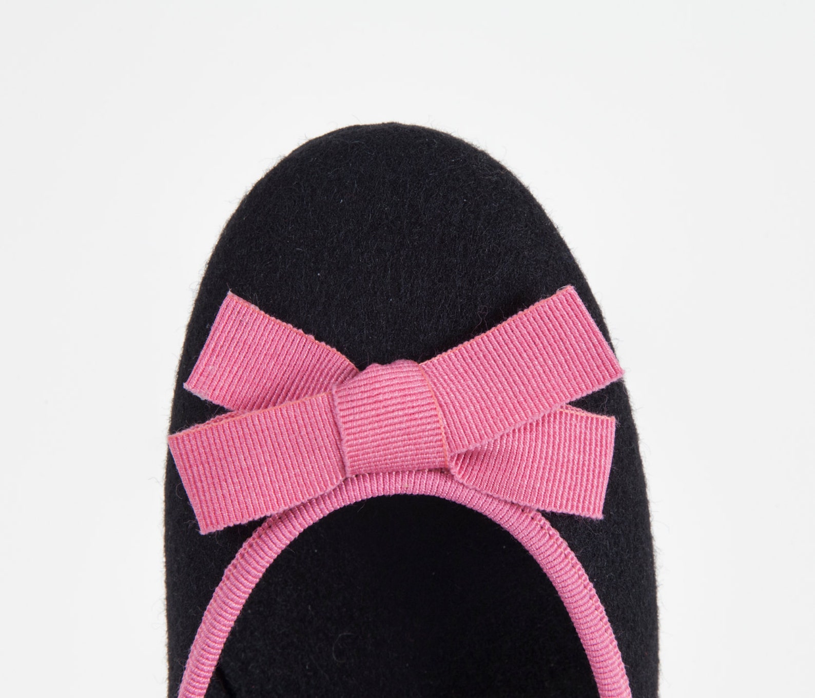 women's slippers- black ballet flat -merino wool felt- handmade in italy- grosgrain ribbon & bow- size eu 37