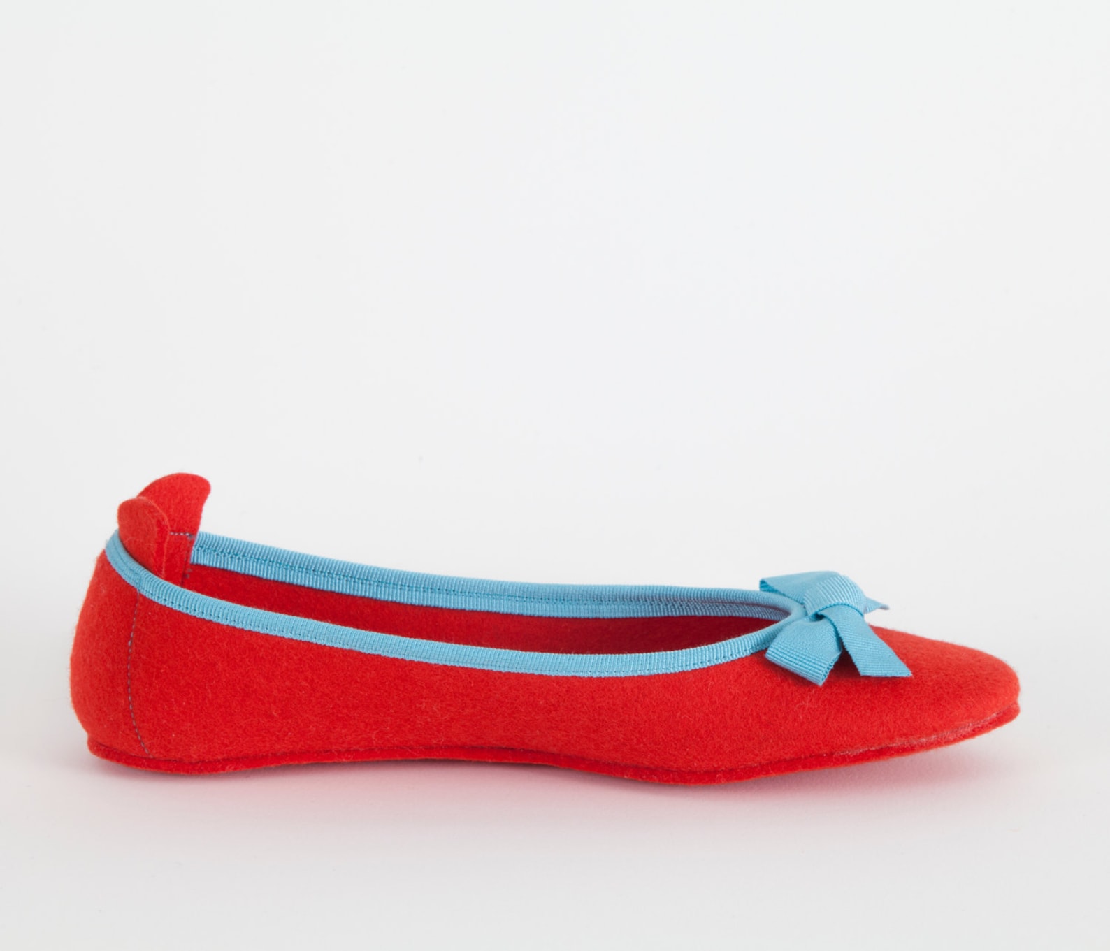 women's slippers- red ballet flat- merino wool felt- handmade in italy- grosgrain ribbon & bow- size eu 36