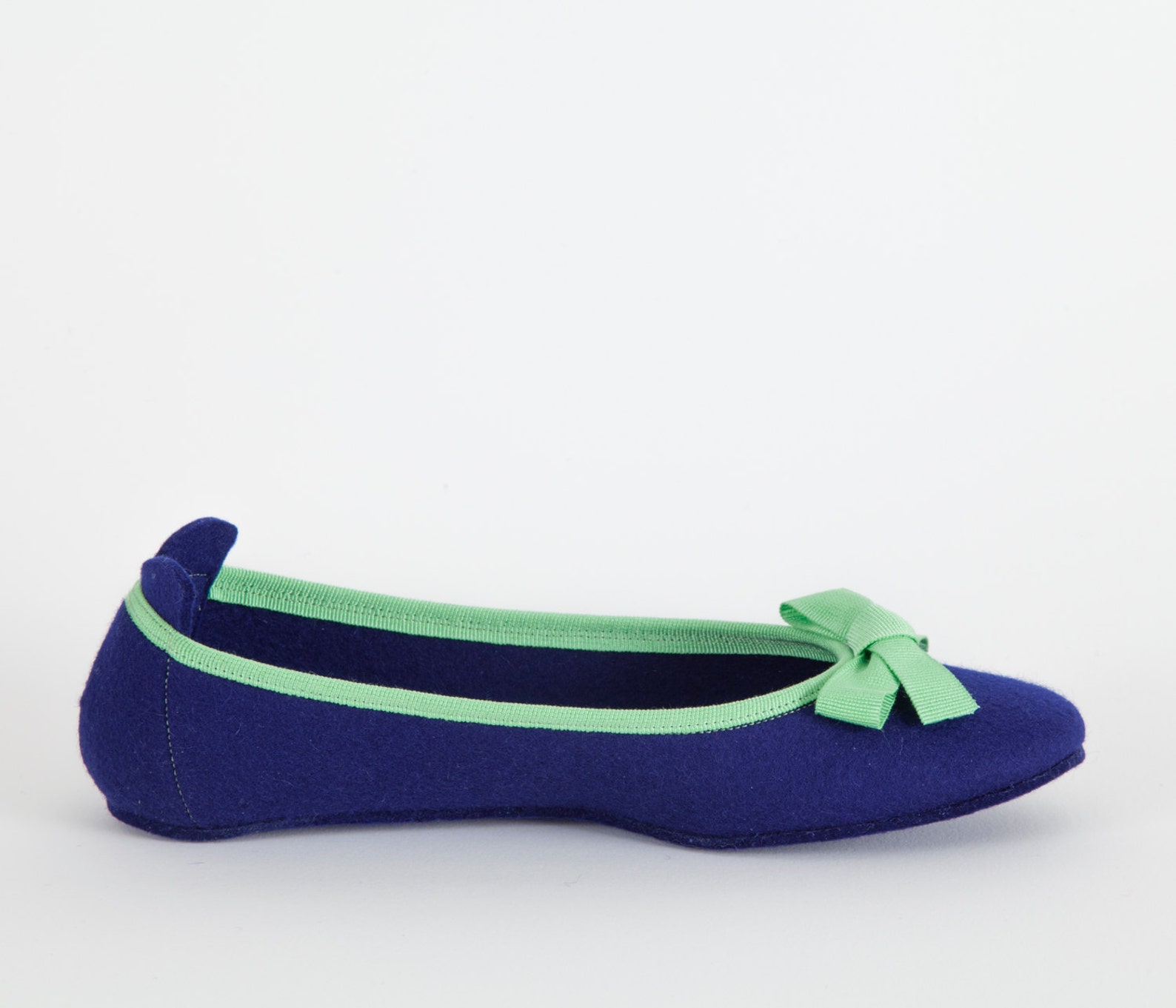 women's slippers- blue ballet flat- merino wool felt- handmade in italy- grosgrain ribbon & bow- size eu 36