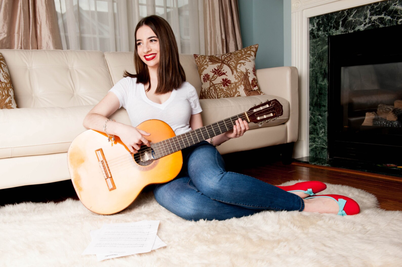 women's slippers- red ballet flat- merino wool felt- handmade in italy- grosgrain ribbon & bow- size eu 36