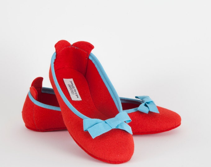 red ballet slippers with ribbons