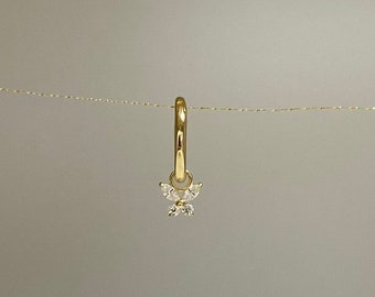 14kt Solid Gold | Hoop Belly Ring | Belly Button Rings | 10K Charm | Butterfly CZ I Personalized Jewelry | Clicker Belly Hoop