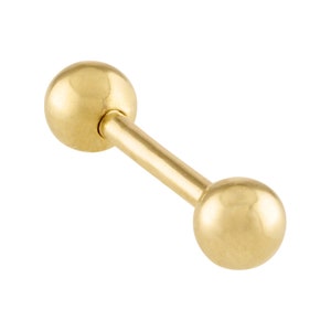 10kt Solid Gold | 15mm Length | Industrial Barbell | Solid Gold | Barbell Earrings | Cartilage | Minimalistic Jewelry