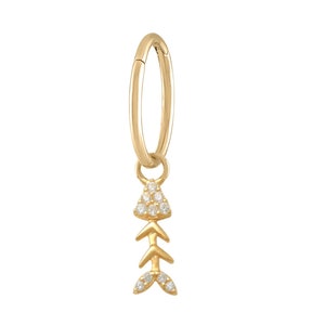 14kt Solid Gold |Hoop Belly Ring | Belly Button Rings | 10K Charm |Personalized Jewelry | Fish Skeleton Charm I Halloween Clicker Belly Hoop
