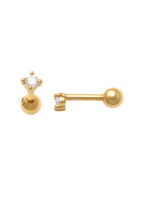 10kt Solid Gold I Helix Piercing Tragus Earring CZ Helix Cartilage