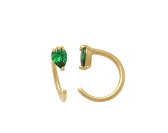 10kt Solid Gold | Half Round Earrings | Curved Hoops | Emerald Earrings | Minimalist Earrings I Gold Earrings