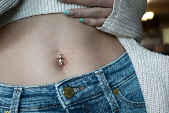 10kt Solid Gold Belly Ring Solid Gold Belly Ring Belly Button Rings Body Jewelry Dangle Belly Ring Everyday Jewelry Etsy