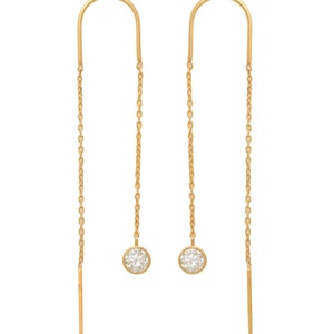 14kt Solid Gold | Threaded Diamond Earrings | Gold Hoops | Diamond Earrings | Minimalist Earrings I Gold Earrings | Genuine Diamonds