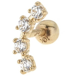 10kt Solid Gold I CZ Helix Earring | Tragus Earring |  CZ Helix | Climber Cartilage I CZ Cartilage I Minimalistic Jewelry