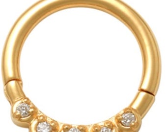14kt Solid Gold | Genuine Diamond Septum Ring | Nose Jewelry | Daith Piercing | Septum Hoop | Nose Hoops | Septum Clicker