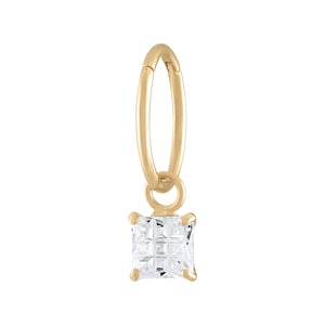 14kt Solid Gold | Hoop Belly Ring | Belly Button Rings | 10K Charm | Square CZ Charm I Personalized Jewelry | Clicker Belly Hoop