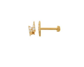 14kt Solid Gold I Lightening Helix Earring | Tragus earring |  CZ Helix | Lightening Cartilage I CZ Cartilage I Minimalistic Jewelry