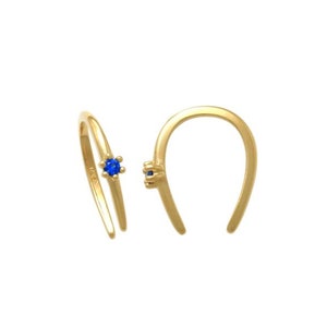 10kt Solid Gold | Half Hoop Earrings | Gold Hoops | Sapphire Earrings | Minimalist Earrings I Gold Earrings