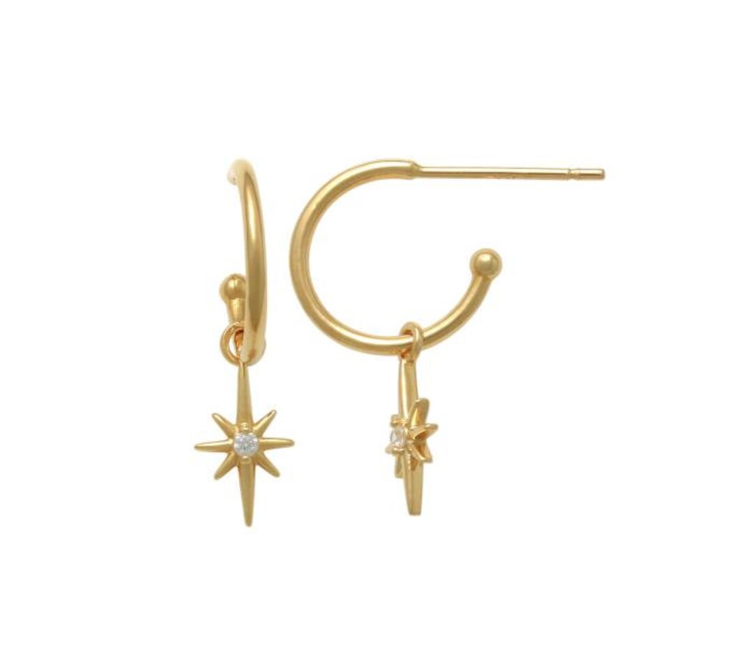 10kt Solid Gold | Half Hoop Earrings | Gold Hoops | Star