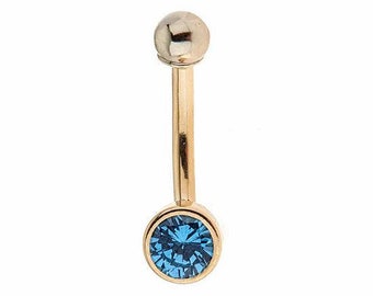 14kt Solid Gold | Blue CZ Solid Gold I Naval Ring | Belly Button Rings | Body Jewelry | Dangle Belly Ring | Everyday Jewelry