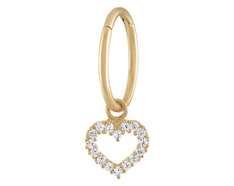 14kt Solid Gold | Hoop Belly Ring | Belly Button Rings | 10K Charm | Personalized Jewelry | Heart Charm I Clicker Belly Hoop I Heart CZ