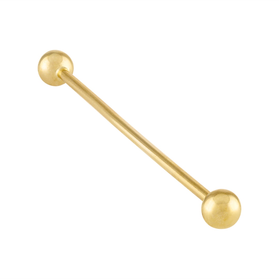 10kt Solid Gold Extra Long Industrial Barbell Solid Gold Barbell