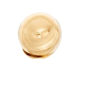 May include: A gold-colored, spherical object with a reflective surface. The object appears to be a decorative element, possibly a knob or a part of jewelry. The base of the sphere is a darker gold color.