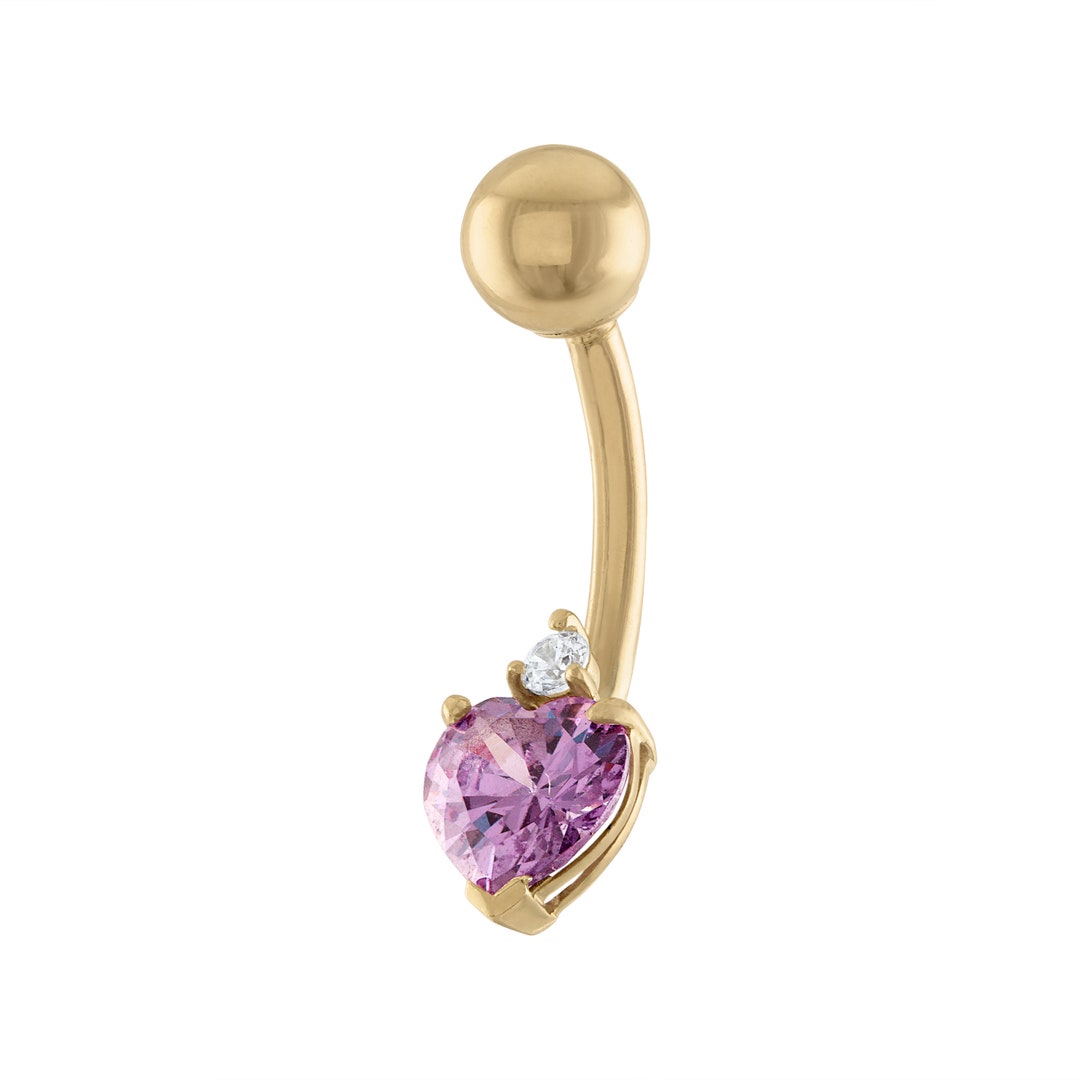 10kt Solid Gold Heart Shaped Belly Ring Naval Ring Belly Button Il 36ko 