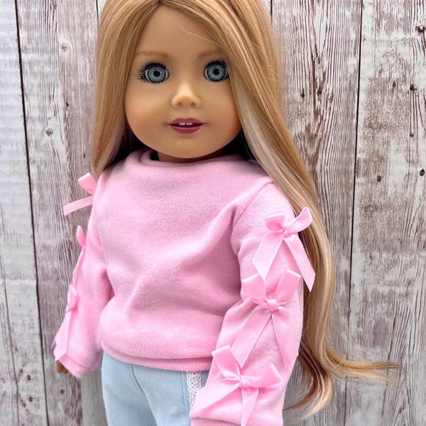 Soft Pink Shirt with Pink Bows 18 inch doll clothes