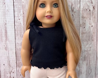 Black Lettuce Edge Top with Shoulder Ties  18 inch doll clothes