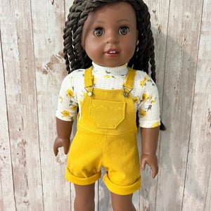 Mustard Yellow Shorts Overalls  18 inch doll clothes to fit dolls like American Girl dolls