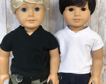 White or Black Vneck Tshirt 18 inch doll tees 18 inch doll shirts