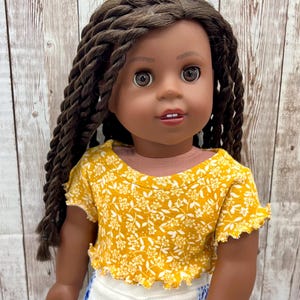 Yellow Floral Tee Lettuce Hem Sleeves 18 inch doll clothes