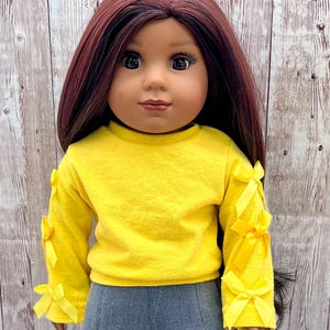 Bright Yellow Shirt with Pale and Dark Yellow Bows 18 inch doll clothes