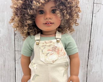 Denim Neutral Florals Shorts Overalls  18 inch doll clothes