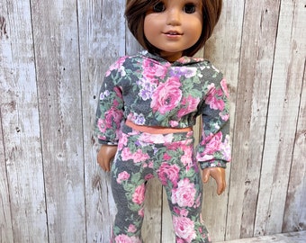 Gray Floral Pullover Hoodie Hooded Sweatshirt Pants sold separately 18 inch doll hoodies 18 inch doll clothes