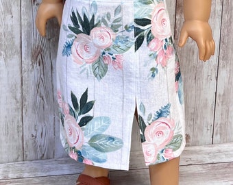 Pink Roses Midi Skirt with Side Slit  18 inch doll skirts 18 inch doll clothes