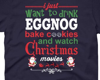 Funny Christmas Shirt For Eggnog Cookies Movies - Women's short sleeve t-shirt